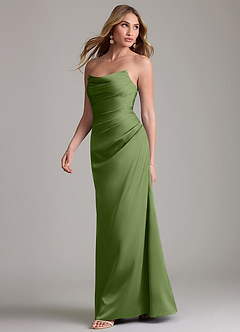 Azazie Lucille Vestidos de damas de honor Vestido de Enebro de Satén Elástico de Corte Sirena Convertible con Sin tirantes image3