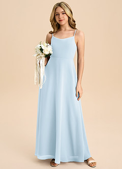 Azazie Shale Junior Sky Blue A-Line Bow Chiffon Dress image5