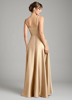 Azazie Shaude Bridesmaid Dresses Champagne A-Line Pleated Stretch Satin Dress image2