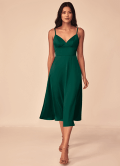Azazie Dottie Robes de demoiselle d'honneur Robe Trapèze en Satin extensible émeraude image1