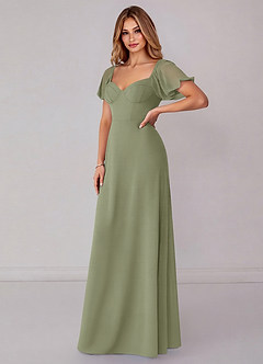 Azazie Fatima 신부 들러리 드레스 A라인 포켓이 있는 쉬폰 바닥 길이 드레스 image4