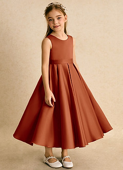 Azazie Junebuj Flower Girl Dresses Paprika Ball-Gown Pleated Matte Satin Dress image5