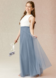 Azazie Albertine Junior Dusty Blue A-Line Lace Chiffon Dress image3