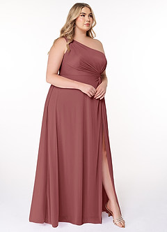 Azazie Brooke Bridesmaid Dresses Amethyst A-Line One Shoulder Mesh Dress image9