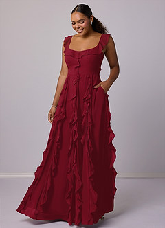 Barbie ♥ Azazie Bridesmaid Dresses Burgundy A-Line with Pockets Chiffon Dress image7