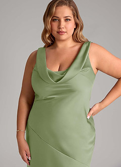 Azazie Rylina Bridesmaid Dresses Dusty Sage Mermaid Stretch Satin Dress image11