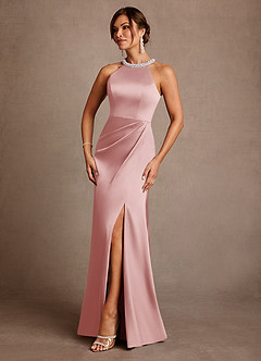 Azazie Lawrence Suknie dla Matki Panny Młodej Linia A Pofałdowany Satyna elastyczna Długość podłogi Sukienka image2