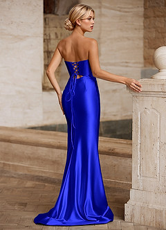 Aelina Royal Blue Cutout Corset Satin Prom Dress image8