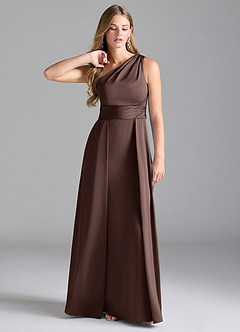 Azazie Dallas Bridesmaid Dresses Ganache A-Line One Shoulder Stretch Satin Dress image1