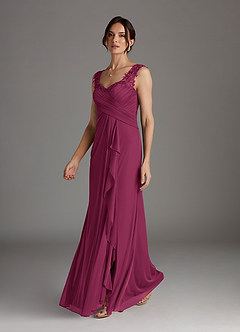 Azazie Edelin Mother of the Bride Dresses Mulberry A-Line Sweetheart Neckline Pleated Mesh Dress image3
