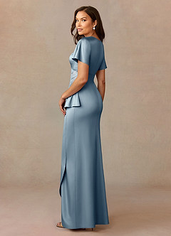 Azazie Robins Mother of the Bride Dresses Dusty Blue A-Line Pleated Stretch Satin Dress image2