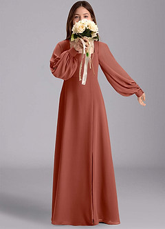 Azazie Bondi Junior Abito A-Line in Chiffon Blusa Auburn image1