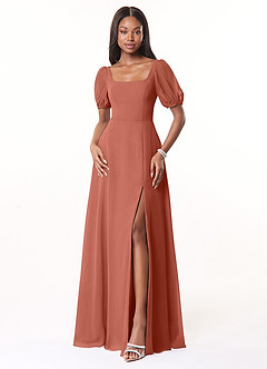 Azazie Alani Brautjungfernkleider A-Linie Quadratischer Ausschnitt Chiffon Kleid Lehm image1
