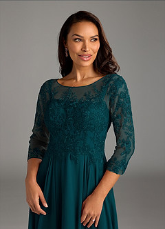 Azazie Marge Mother of the Bride Dresses Pine A-Line Scoop Lace Chiffon Dress image5
