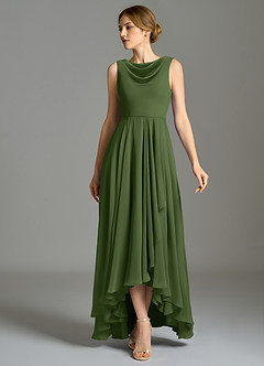 Azazie Wonderland Bridesmaid Dresses Olive A-Line Pleated Chiffon Dress image5