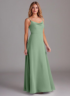 Azazie Daenerys Vestidos de damas de honor Vestido de Matcha de Gasa de Corte en A con Vaca image5