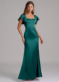 Azazie Elkie Robes de demoiselle d'honneur Robe Sirène en Satin extensible Col Carré Paon image4
