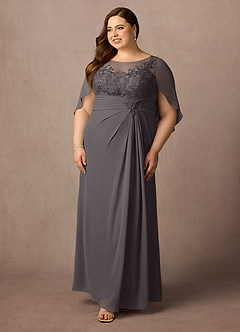 Azazie Hera Mother of the Bride Dresses Steel Grey A-Line Lace Capelet Chiffon Dress image9