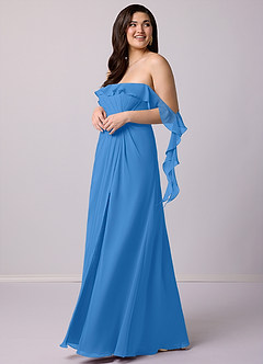 Barbie ♥ Azazie Jurken voor bruidsmeisjes Converteerbaar Jurk van Chiffon met A-Lijn Off the Shoulder Blauwe Gaai image11