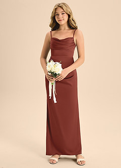 Azazie Mai Junior Robe Trapèze en Satin extensible Encolure en Forme de Cœur Auburn image4
