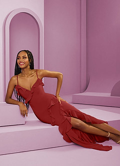 Barbie ♥ Azazie Bridesmaid Dresses Rust Sheath Chiffon Dress image8