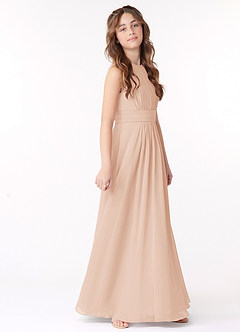Azazie Bonnie Junior English Rose A-Line Pleated Chiffon Dress image4