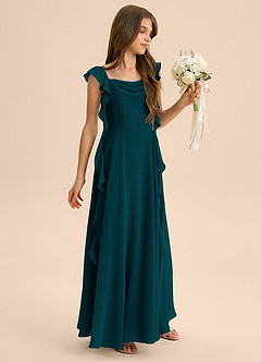Azazie Carmin Junior Pine A-Line Ruched Chiffon Dress image6