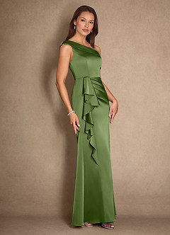 Azazie Hamptons Kleider für die Brautmutter A-Linie Plissee Stretch-Satin Kleid Wacholder image3