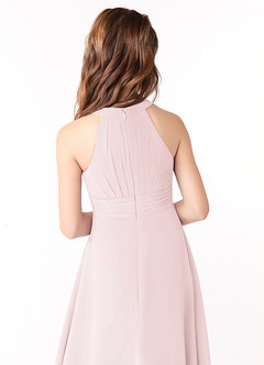Azazie Linna Junior Blushing Pink A-Line Pleated Chiffon Dress image3