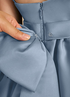 Azazie Davine Flower Girl Dresses Dusty Blue A-Line Spaghetti Strap Matte Satin Dress image11