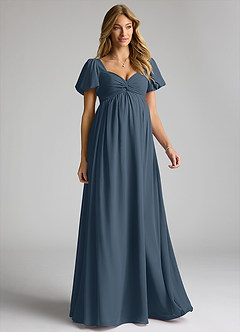 Azazie Madisynn Maternity Bridesmaid Dresses Bow Chiffon Floor-Length Dress image1