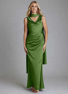 Azazie Tallie Bridesmaid Dresses Basil Mermaid Pleated Stretch Satin Dress image5
