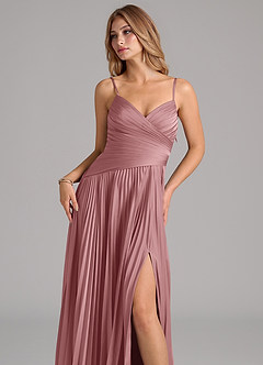 Azazie Vini Bridesmaid Dresses Dusty Rose A-Line Pleated Stretch Satin Dress image2