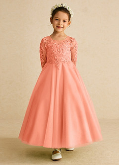 Azazie Precious Flower Girl Dresses Sunset A-Line Lace Tulle Dress image4
