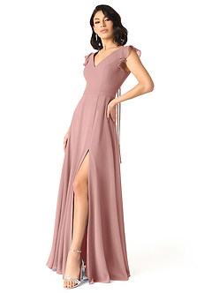 Azazie Claudine Bridesmaid Dresses Dusty Rose A-Line Flutter Sleeve Chiffon Dress image3
