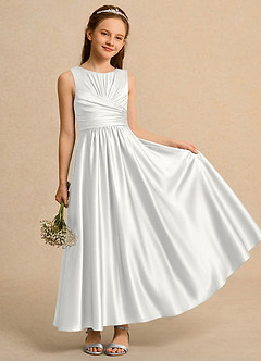 Azazie Ducky Girls Formal Sukienki dla dziewczynek sypiących kwiaty Linia A Pofałdowany Satyna elastyczna Długość kostki Sukienka image1