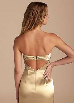 Azazie Leonis Bridesmaid Dresses Champagne Mermaid Pleated Metallic Satin Convertible Dress image3