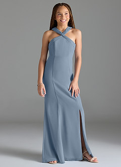 Azazie Rue Junior Dusty Blue Mermaid Side Slit Chiffon Dress image4