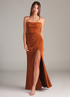Azazie Leonis Bridesmaid Dresses Burnt Orange Mermaid Strapless Velvet Dress image4