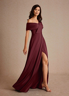 Azazie Milton Mother of the Bride Dresses Cabernet A-Line Pleated Stretch Satin Dress image2