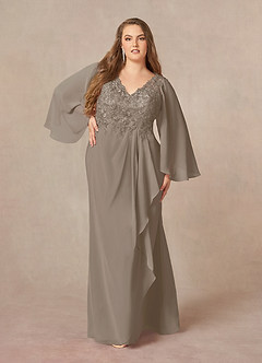 Azazie Perry Mother of the Bride Dresses Taupe Mermaid V-Neck Lace Chiffon Dress image7