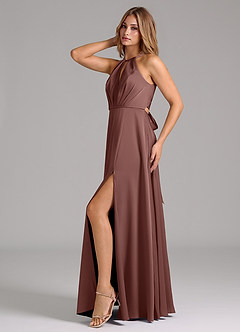 Azazie Evalleen Brautjungfernkleider A-Linie Plissee Stretch-Satin Kleid Espresso image4