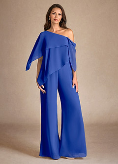 Azazie Halima Abiti per la Madre della Sposa Abito Tuta Pantaloni in Chiffon Spacco Laterale Blu Reale image1