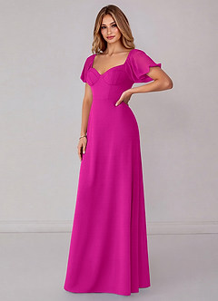 Azazie Fatima Bridesmaid Dresses Fuchsia A-Line with Pockets Chiffon Dress image4