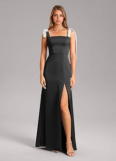 Azazie Frostine 신부 들러리 드레스 A라인 절하다 스트레치 새틴 바닥 길이 드레스 image3