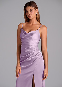 Azazie Claudelle Vestidos de damas de honor Vestido de Lila Esmerilada de Satén Elástico de Corte Sirena con Sin tirantes image2