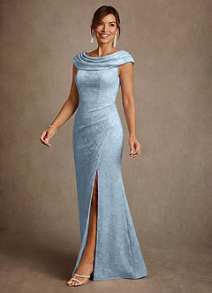 Azazie Irvine Abiti per la Madre della Sposa Abito A-Line in Burnout Floreale Plissettato Azzurro image1