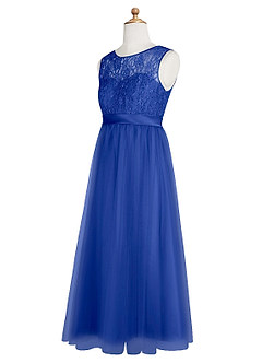 Azazie Georgette Junior Royal Blue A-Line Lace Tulle Dress image10