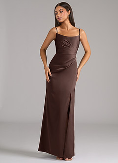 Azazie Marla Bridesmaid Dresses Ganache Sheath Strapless Stretch Satin Convertible Dress image7