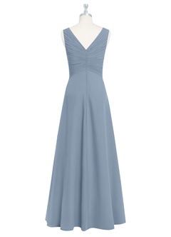 Azazie Flora Bridesmaid Dresses Dusty Blue A-Line Pleated Chiffon Dress image8